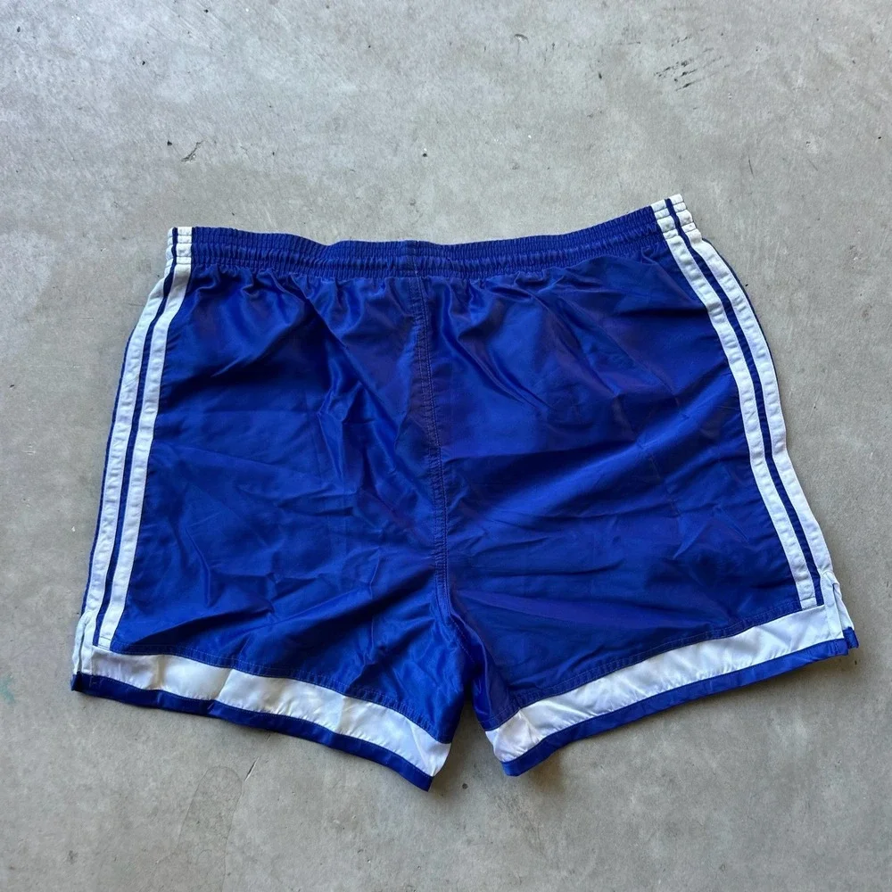 Vintage 70s Adidas Nylon Track Shorts Royal Blue White Trefoil Logo Mens Medium